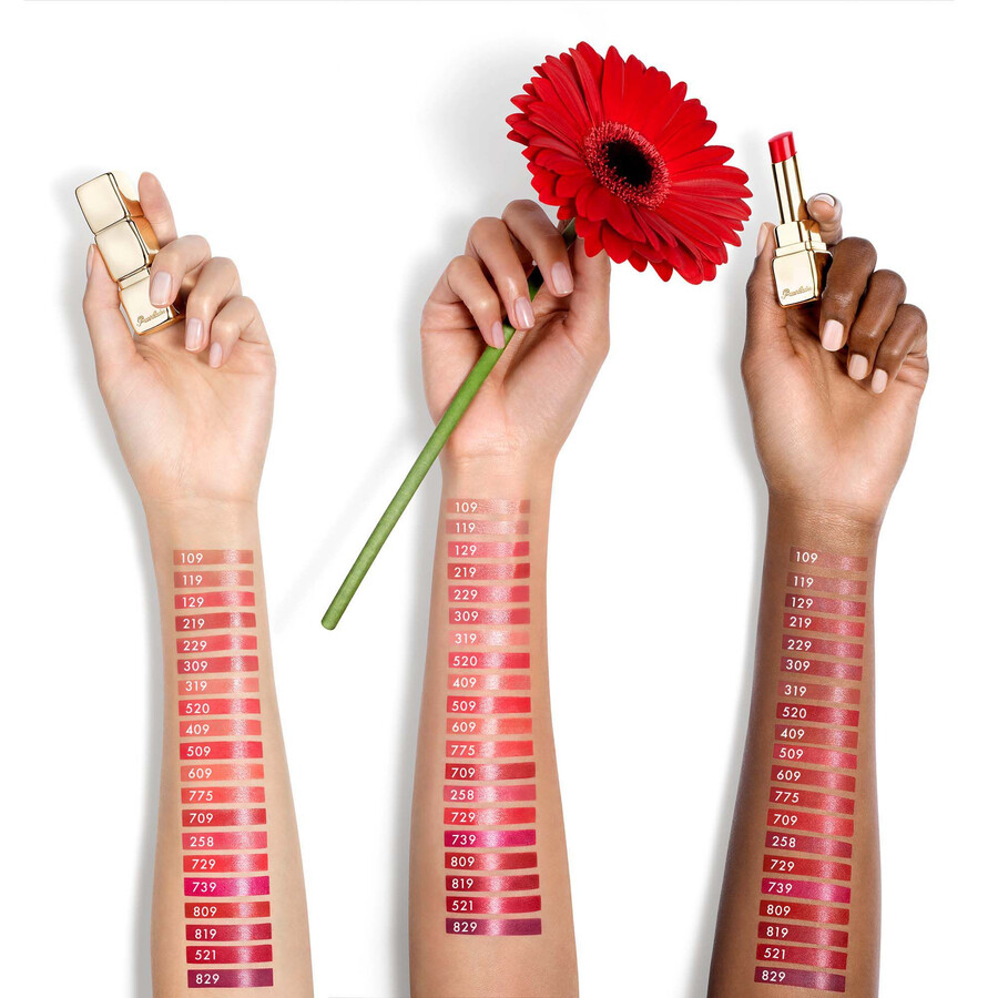 barra de labios kisskiss shine bloom ⋅ 95 de ingredientes de origen natural ⋅ guerlain